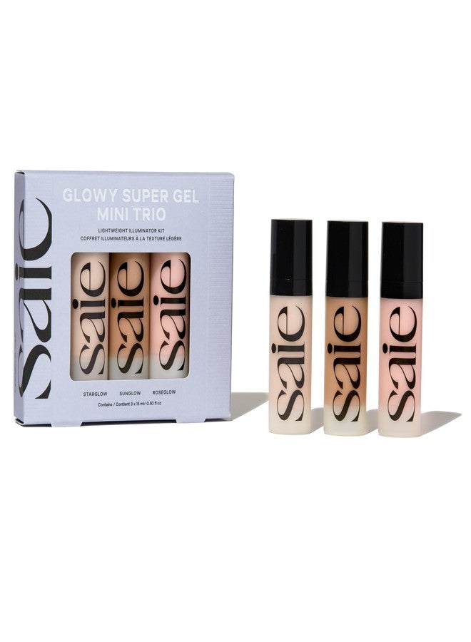 Saie Mini Glowy Super Gel Trio Gift Set - Lightweight Makeup Primer & All-Over Liquid Highlighter for Instant Glowy, Glass Skin - With Glycerin & Squalane - Starglow, Roseglow & Sunglow (0.5 oz Each) - Image 1